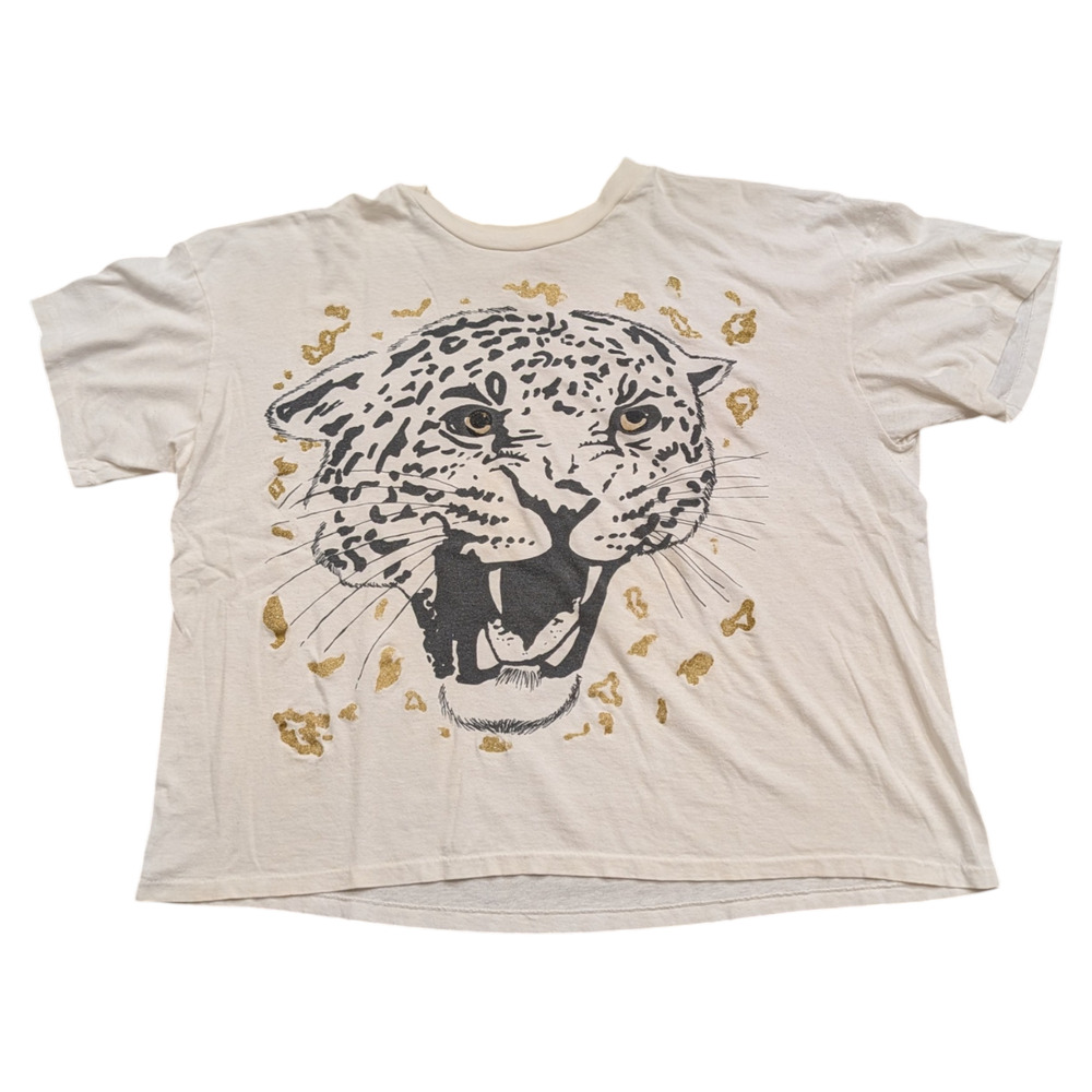 80/90s Large Sparkly Leopard Face T shirt